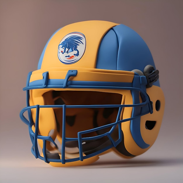 Photo rendu 3d d'un casque de football américain en bleu et jaune