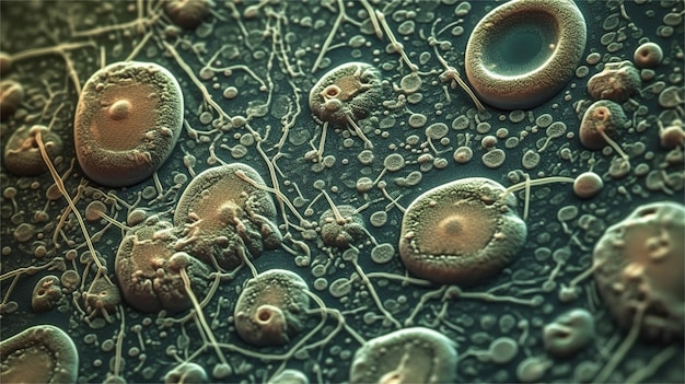rendu 3D des cellules virales dans un organisme ou un microbe infecté