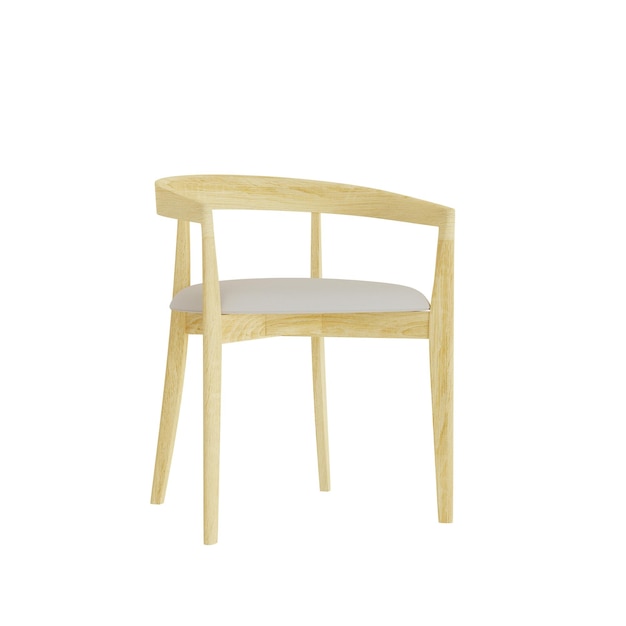 Rendu 3D Chaise minimale en bois Siège en cuir blanc sur dossier blanc