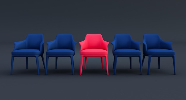 Rendu 3D de chaise rose se détachant de la foule Concept d'entreprise