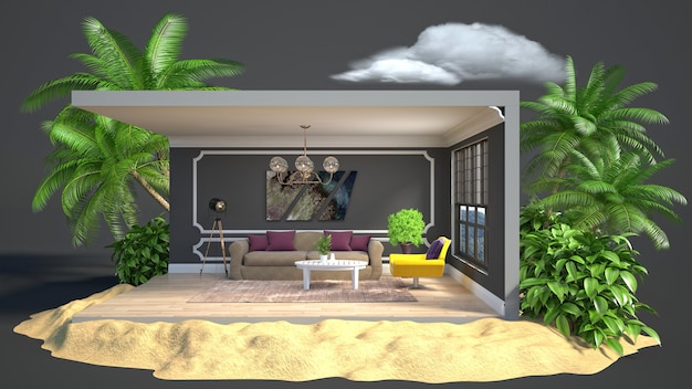 Rendu 3D d'une chambre moderne et élégante