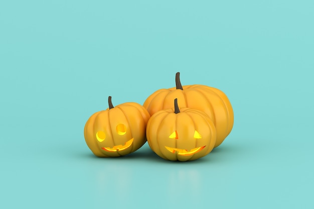 Rendu 3D de citrouilles d'Halloween sur fond vert.