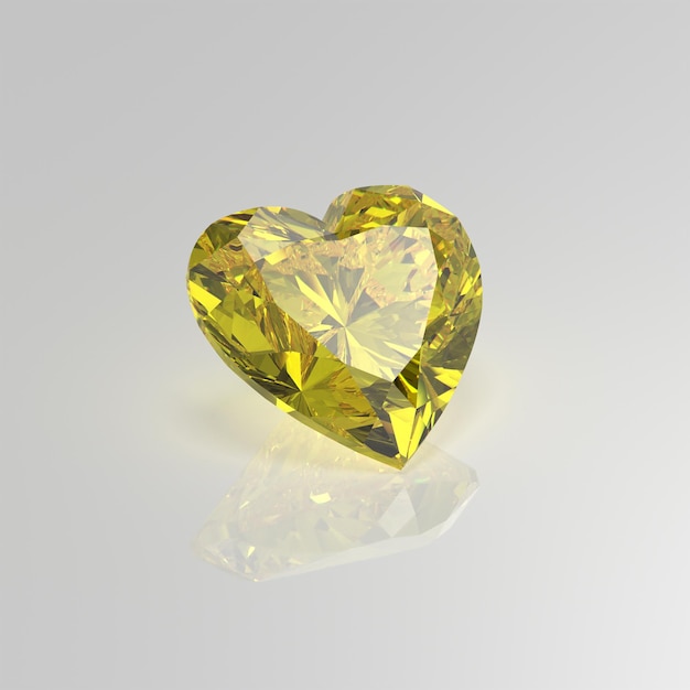 Rendu 3D de coeur de pierre gemme de diamant jaune