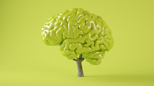 Rendu 3d de concept d'arbre cerveau vert