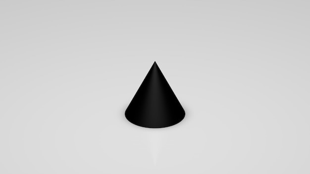Photo rendu 3d, un cône noir sur fond blanc