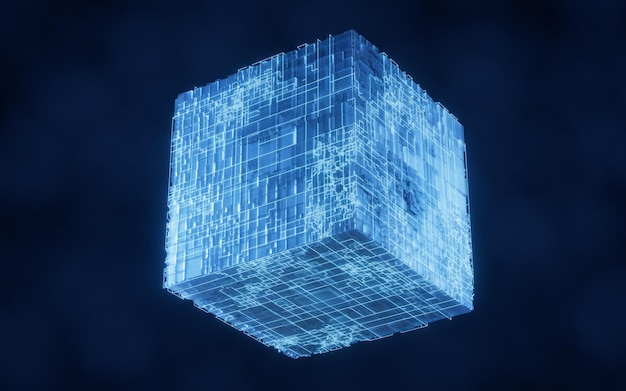 Photo rendu 3d de construction de cube de technologie abstraite