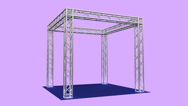 Photo rendu 3d de la construction en treillis en aluminium pour une exposition événementielle sur fond pastel