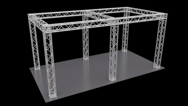 Rendu 3D de la construction en treillis en aluminium pour l'exposition d'événements sur fond noir avec des chemins de détourage