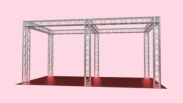 Rendu 3D de la construction en treillis en aluminium pour l'exposition d'événements sur fond pastel avec des chemins de détourage