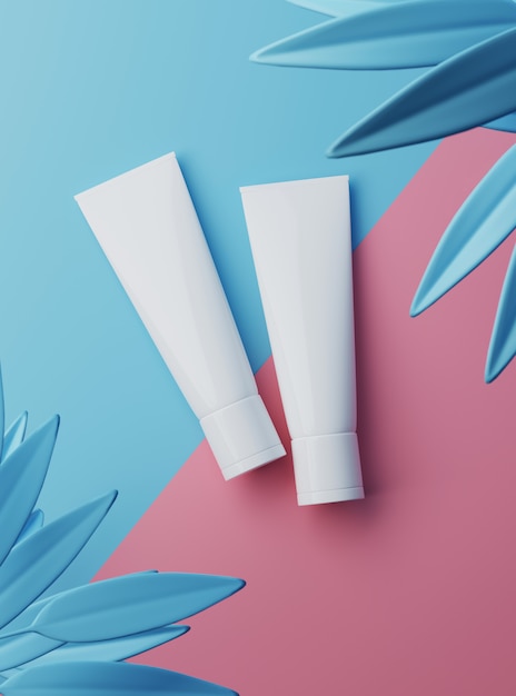 Rendu 3D Cosmetic Beauty blanc emballage en plastique de produits en plastique blanc sur fond pastel