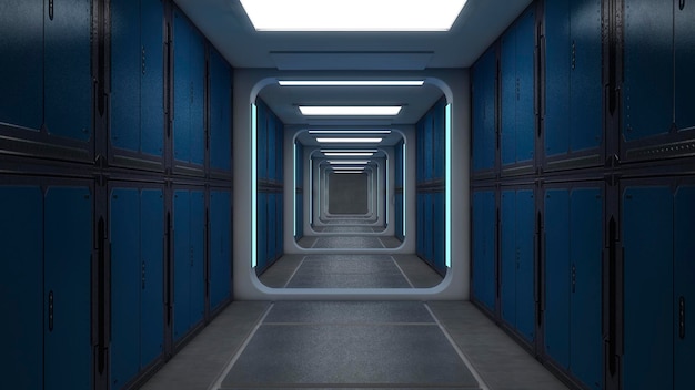 Rendu 3D Couloir intérieur vide futuriste