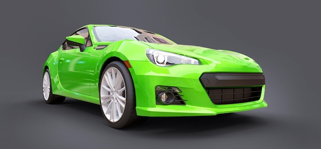 Rendu 3d de coupé de petite voiture de sport verte