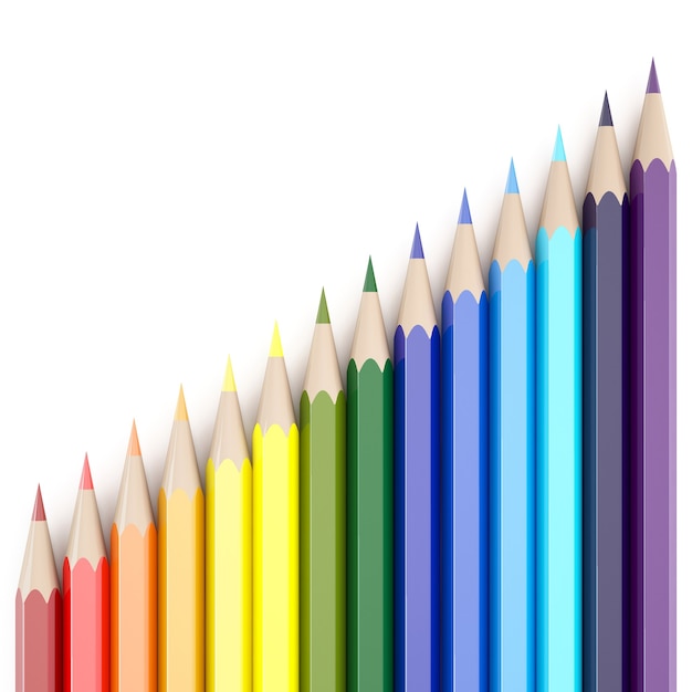 Rendu 3D de crayons de couleur sur fond blanc