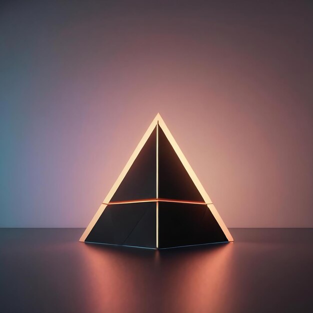 Rendu 3D d'un cube triangle lumineux avec un fond sombre