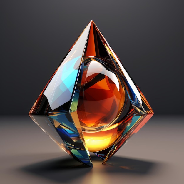 Rendu 3D d'un cube de verre de couleur orange et bleue