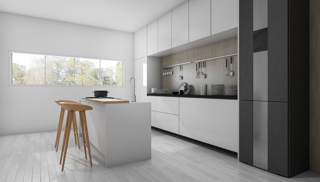 Rendu 3d de la cuisine moderne de luxe