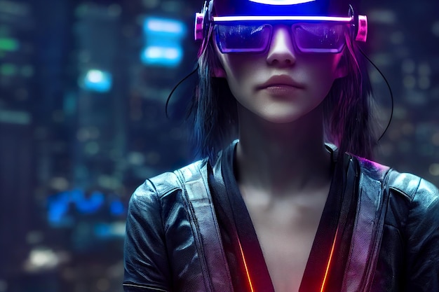 Rendu 3D cyberpunk fille futuriste