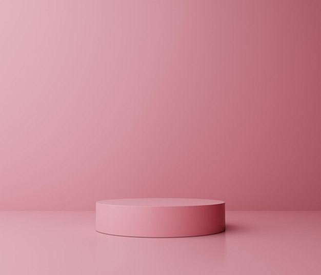 Rendu 3D Cylindre de podium rose avec lumière sur fond rose