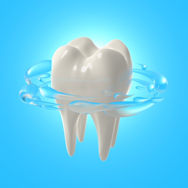 Photo rendu 3d des dents réalistes. nettoyer les dents blanches avec un bain de bouche