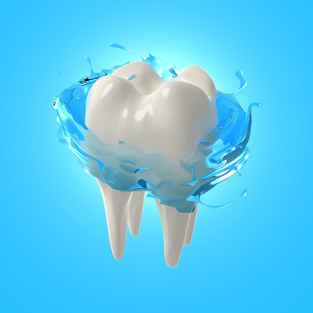 Photo rendu 3d des dents réalistes. nettoyer les dents blanches avec un rince-bouche