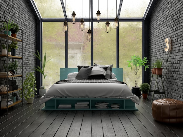 Rendu 3D de design d'intérieur de chambre à coucher