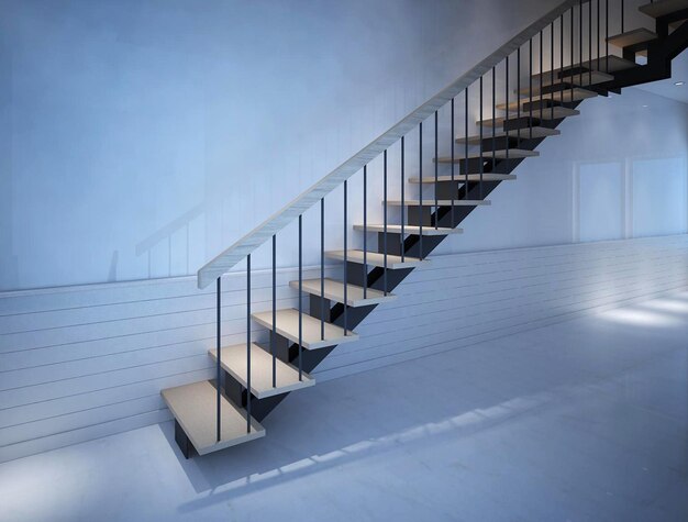 Rendu 3D d'un design d'intérieur d'escalier simple et minimaliste