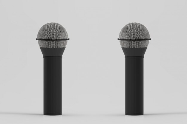 Rendu 3D. Deux microphone avec un tracé de détourage isolé sur fond blanc.