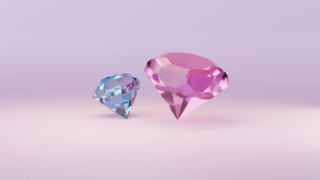 Rendu 3D diamant bleu et rose