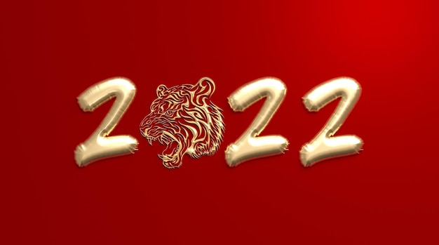 Rendu 3D doré nouvel an chinois 2022. nouvel an lunaire année du tigre