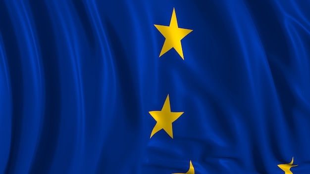 rendu 3d d'un drapeau européen Le drapeau se développe doucement dans le vent