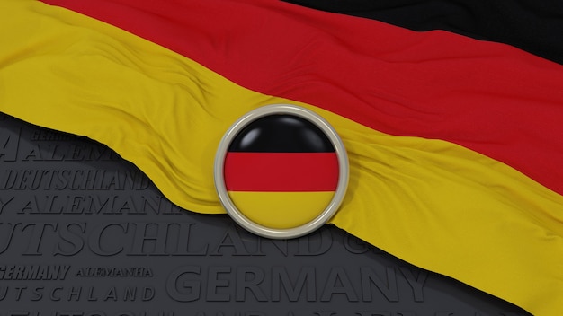 Le rendu 3D d'un drapeau national de l'Allemagne et bouton brillant sur fond noir