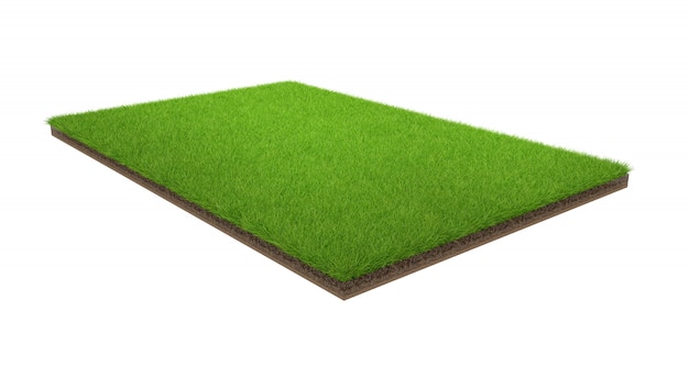 Rendu 3D du champ d&#39;herbe verte isolé sur un fond blanc avec un tracé de détourage. Terrain de sport.