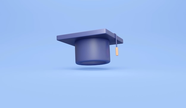 Rendu 3D du chapeau de graduation sur le concept de fond de la réussite scolaire. Style de dessin animé d'illustration de rendu 3D.