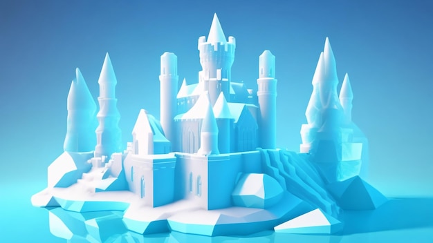 Rendu 3D du château fantastique sur fond bleu illustration 3D