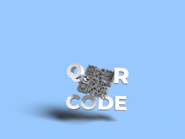 Rendu 3d du code qr volumétrique 3D et inscription en aluminium Cybersécurité et restriction numérique