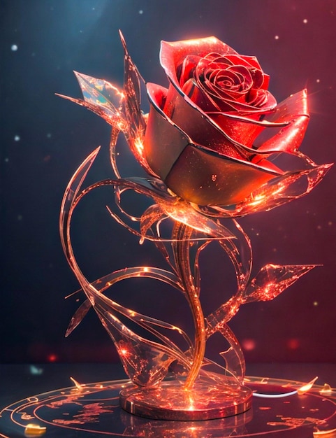 Le rendu 3D du concept abstrait de la rose de la Saint-Valentin métallique