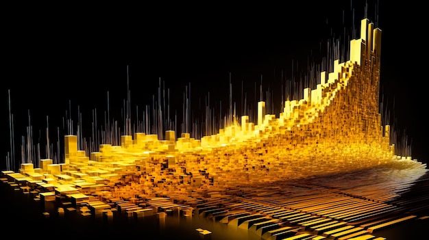 Rendu 3D du concept de technologie numérique Arrière-plan abstrait avec des particules dorées générées par Ai