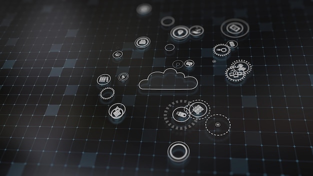 Rendu 3D du concept des technologies cloud et du traitement des données du serveur