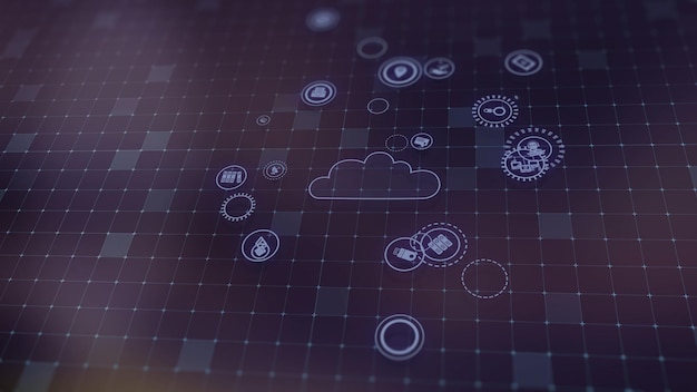 Rendu 3D du concept des technologies cloud et du traitement des données du serveur