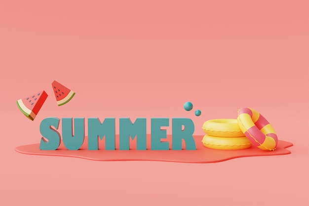 rendu 3d du concept de vacances d'été avec des éléments d'été colorésstyle minimalrendu 3d