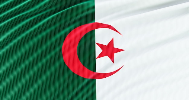 Photo rendu 3d du drapeau de l'algérie pour le memorial day, l'algérie waving flag, independence day.