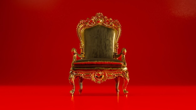 Photo rendu 3d du fauteuil du roi rouge sur fond rouge trône du roi