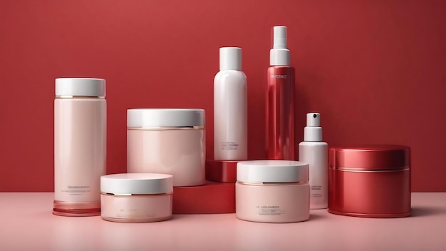 Rendu 3D du fond de produit vierge pour les cosmétiques à la crème fond de podium rouge moderne