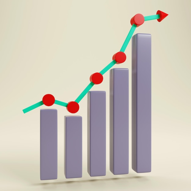 Photo rendu 3d du graphique du diagramme de croissance avec flèche de données sur fond pastel