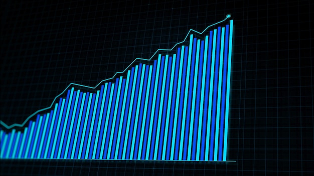 Rendu 3D du graphique linéaire croissant du graphique de croissance des revenus numériques