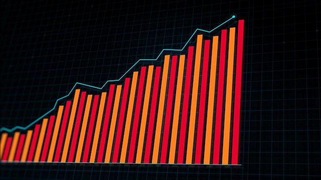 Rendu 3D du graphique linéaire croissant du graphique de croissance des revenus numériques