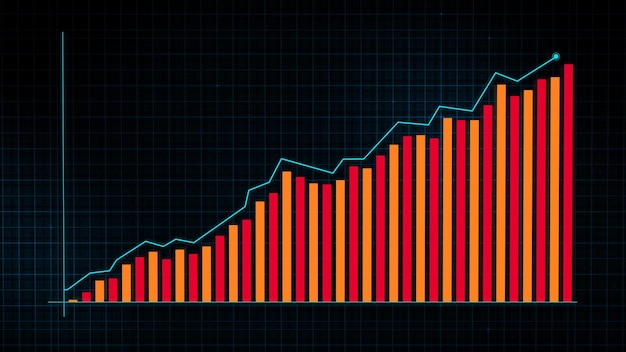 Rendu 3D du graphique linéaire croissant du graphique de croissance des revenus numériques