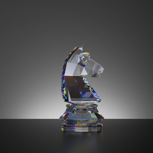 rendu 3D du jeu d'échecs pièce de chevalier de cristal isolé