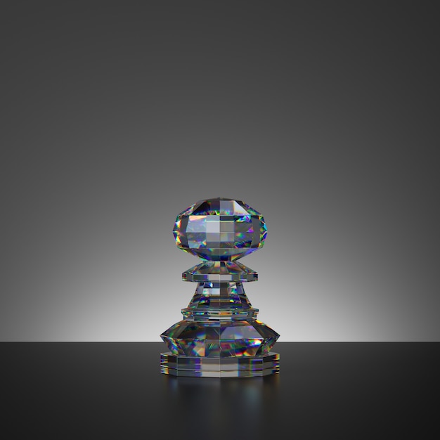 rendu 3D du jeu d'échecs pièce de pion en cristal isolée