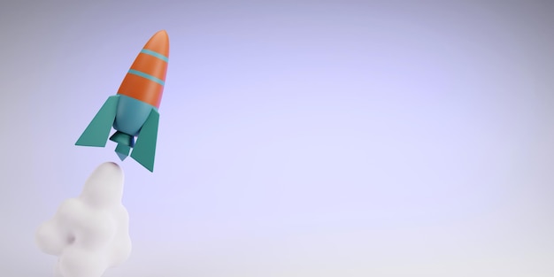 Rendu 3D du lancement d'une fusée de démarrage au décollage d'affaires de fond de ciel